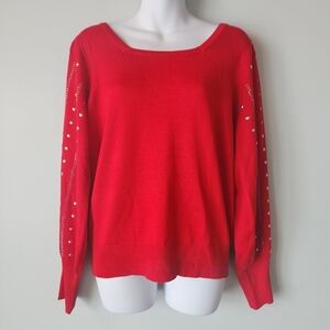 NWT $68 Carmen Marc Valvo Womens XL Studded Sleeves Sweater